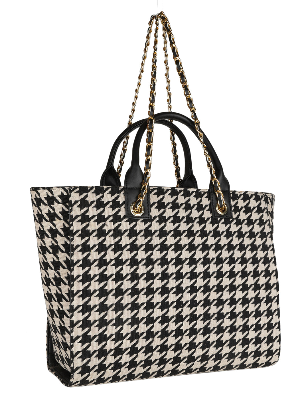 RIHANA TOTE HOUNDSTOOTH TOTE MINI WESST Black Casual Graphic Tote Bag(MWTB075PR)