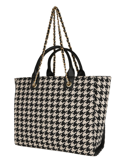 RIHANA TOTE HOUNDSTOOTH TOTE MINI WESST Black Casual Graphic Tote Bag(MWTB075PR)