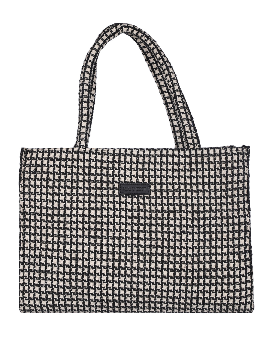 MINI WESST Black And White Graphic Tote Bag(MWTB118PR)