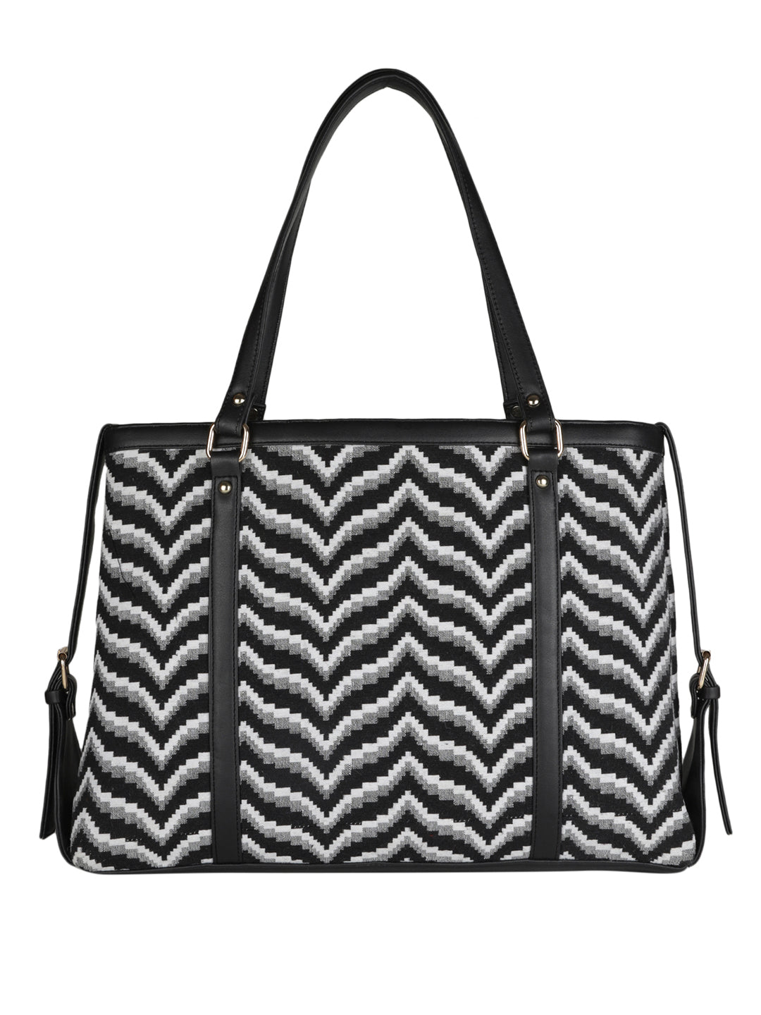 MINI WESST Black Casual Graphic Tote Bag(MWTB073PR)
