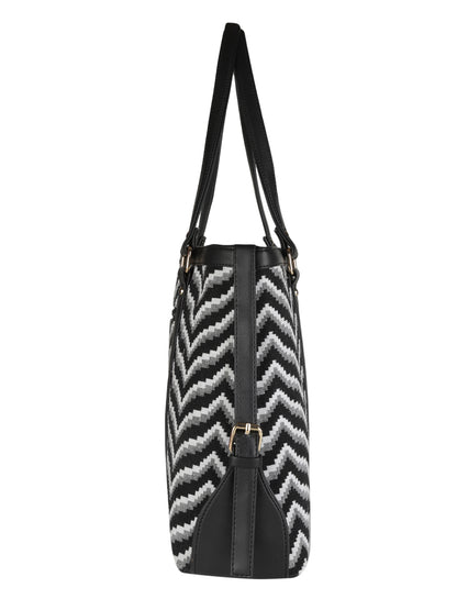 MINI WESST Black Casual Graphic Tote Bag(MWTB073PR)
