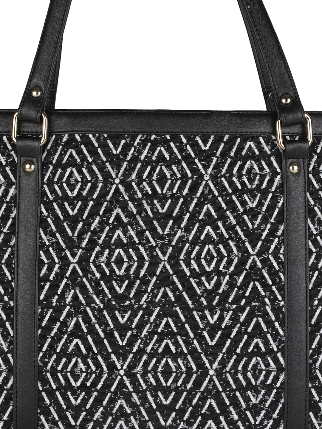 MINI WESST Black Casual Graphic Tote Bag(MWTB074PR)