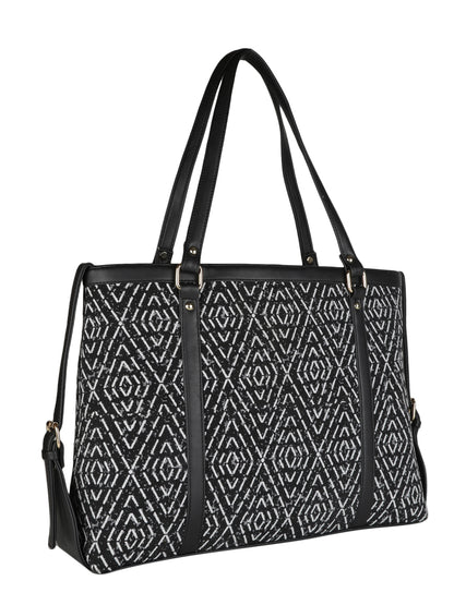 MINI WESST Black Casual Graphic Tote Bag(MWTB074PR)