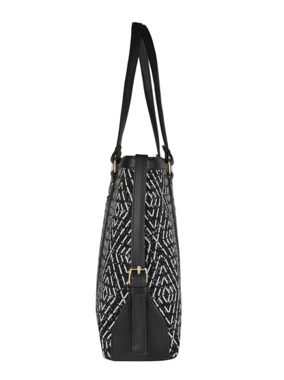 MINI WESST Black Casual Graphic Tote Bag(MWTB074PR)