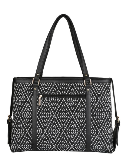 MINI WESST Black Casual Graphic Tote Bag(MWTB074PR)