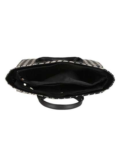 RIHANA TOTE HOUNDSTOOTH TOTE MINI WESST Black Casual Graphic Tote Bag(MWTB075PR)