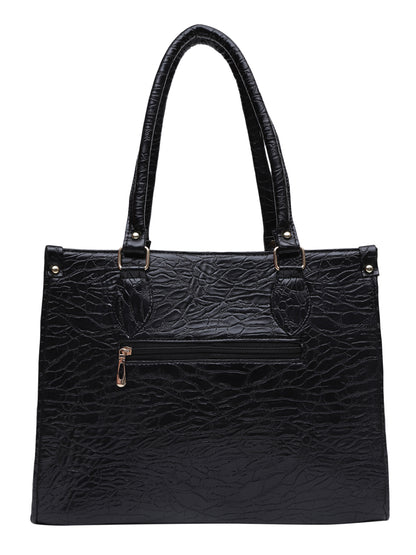 MINI WESST KAREN BAG Black Casual Textured Tote Bag(MWTB082BL)