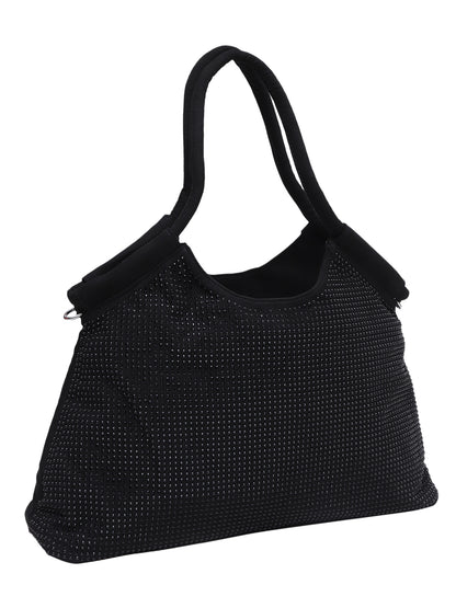 MINI WESST Black Party Textured Tote Bag with Moblie Pouch(MWTB085BL)