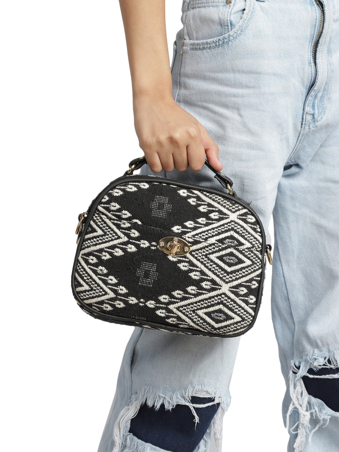 EMILY SLING BAGS MINI WESST Black Casual Abstract Handheld Bag(MWHB131PR)