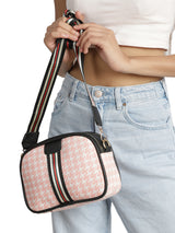 Pink Casual Checked Sling Bag