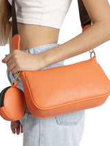 Orange Casual Solid Sling Bag with Round Pouch