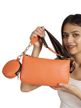 Orange Casual Solid Sling Bag with Round Pouch