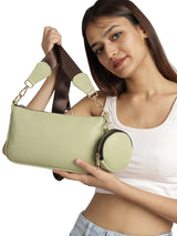 Green Casual Solid Sling Bag with Round Pouch