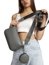 Grey Casual Solid Sling Bag with Round Pouch