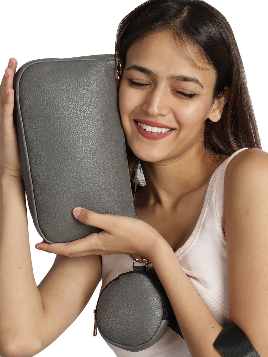 MINI WESST Grey Casual Solid Sling Bag with Round Pouch(MWHB158GY)