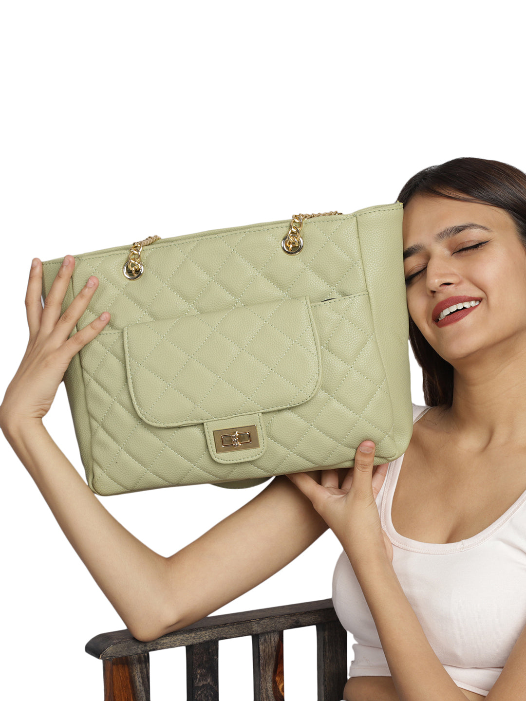 Green Casual Solid Handheld Bag