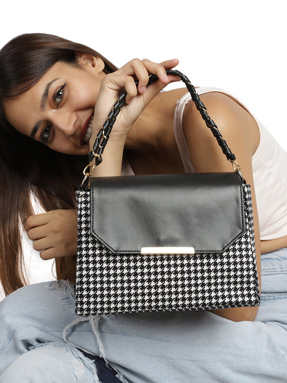 MINI WESST Black Casual Checked Handheld Bag(MWHB178PR)
