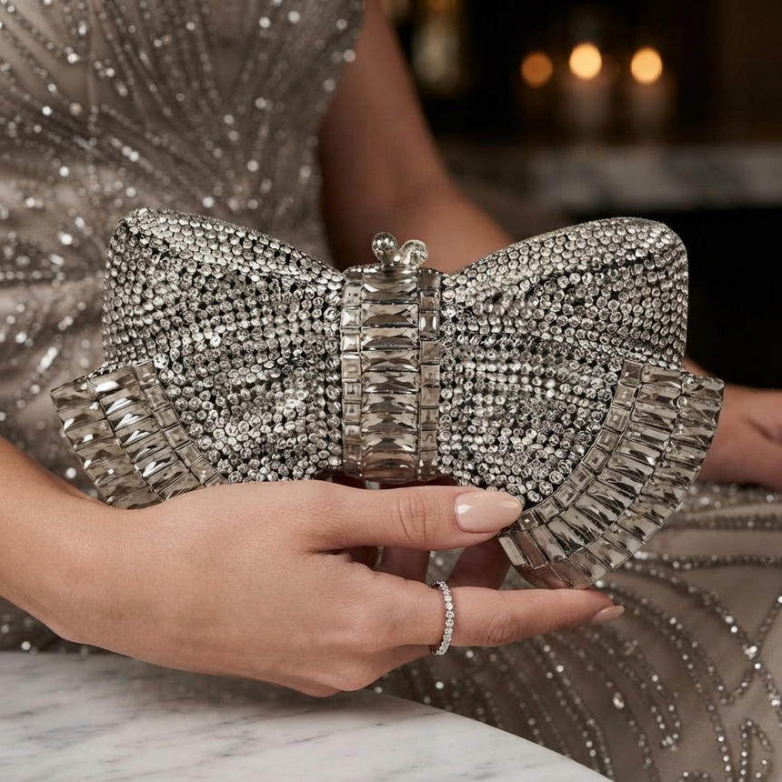 Bow Silver Clutch