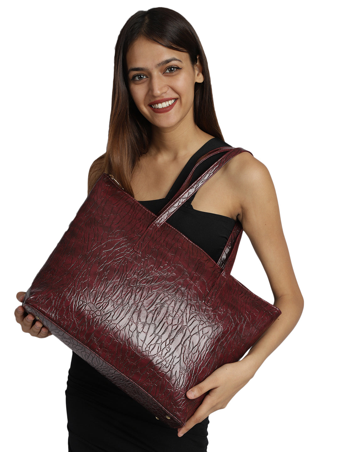 Louise Vegan Maroon Tote Bag