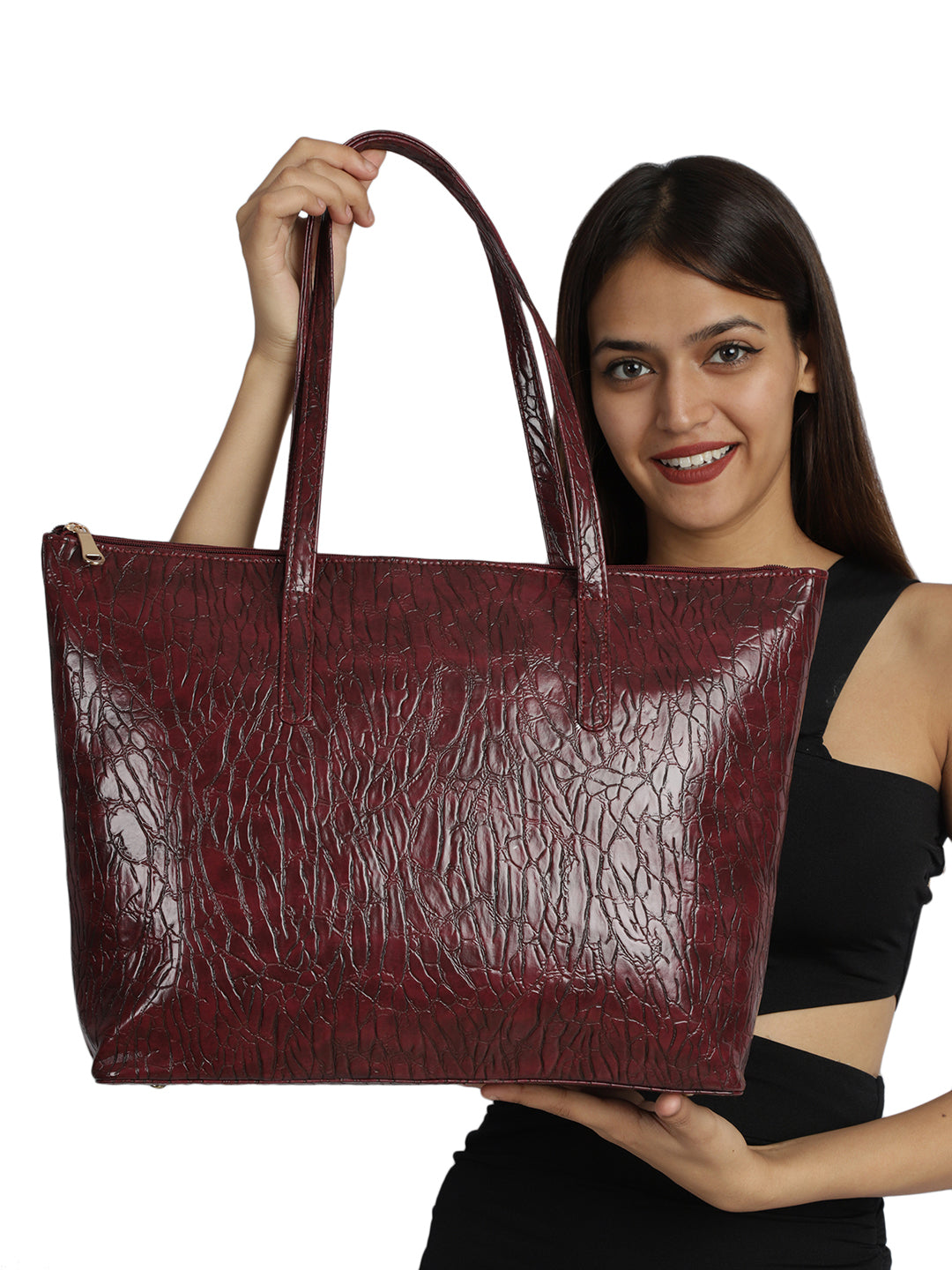 Louise Vegan Maroon Tote Bag