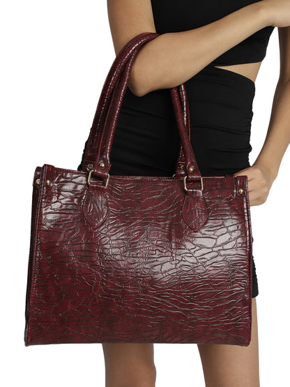 MINI WESST KAREN BAGS Maroon Casual Textured Tote Bag(MWTB083MR)