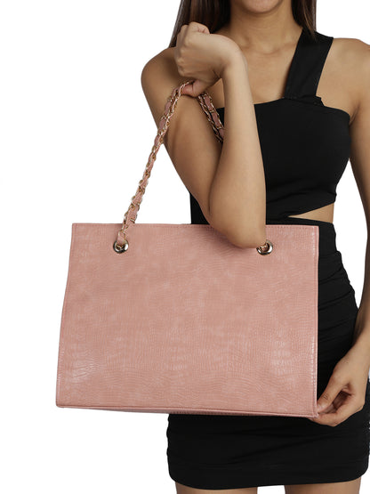 MINI WESST Pink Casual Textured Tote Bag(MWTB080PK)