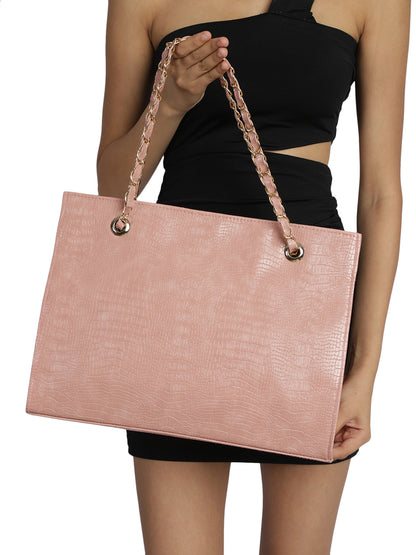 MINI WESST Pink Casual Textured Tote Bag(MWTB080PK)