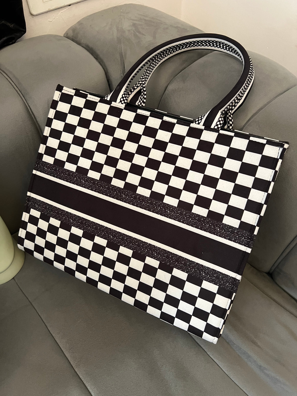 Multi Color chequered tote bag