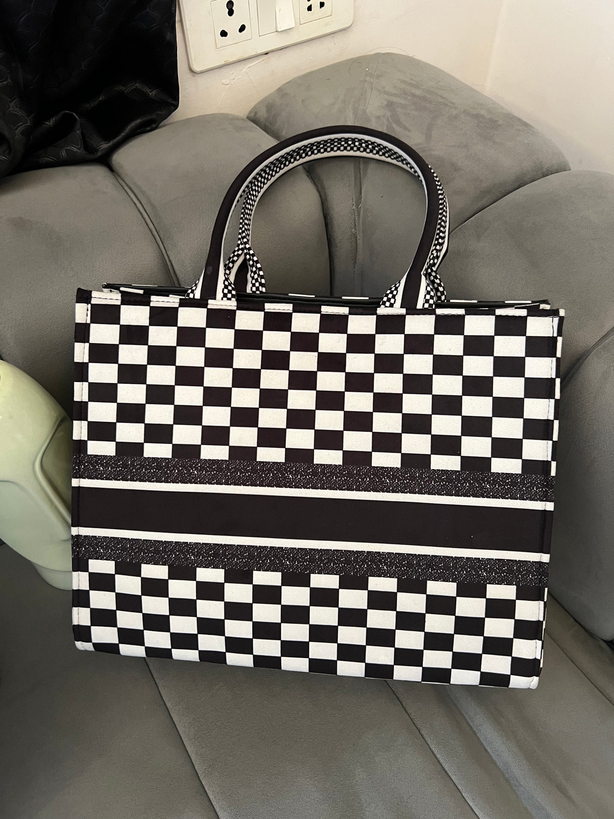 Multi Color chequered tote bag