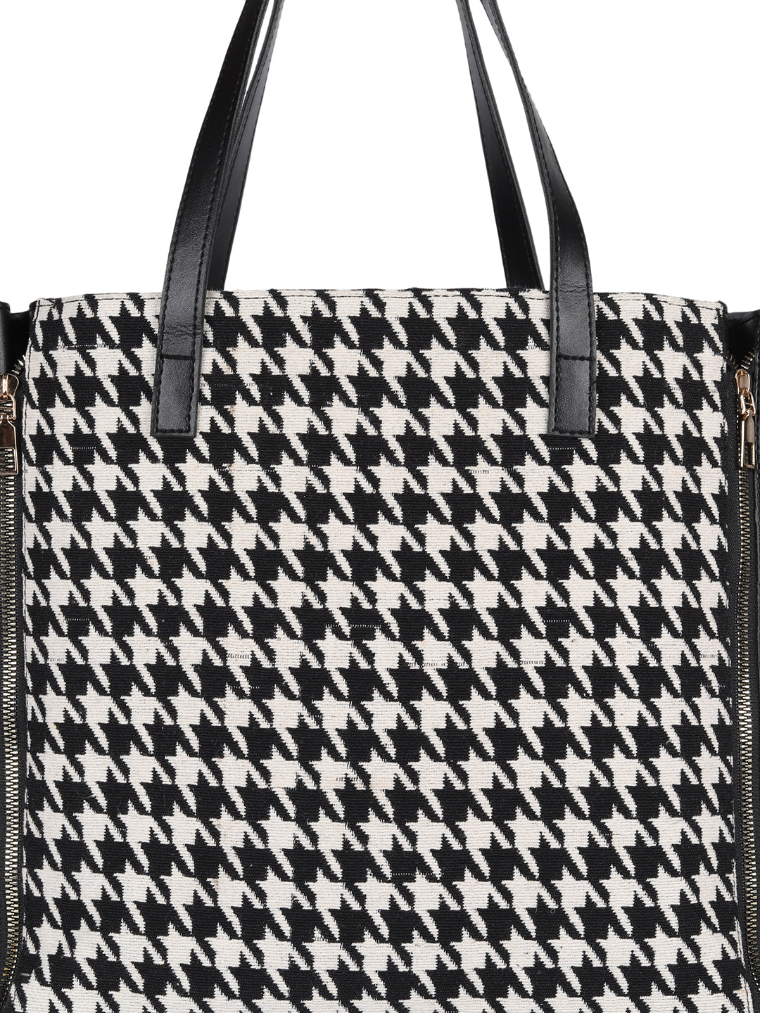 MINI WESST Black And White Textured Tote Bag(MWTB086PR)