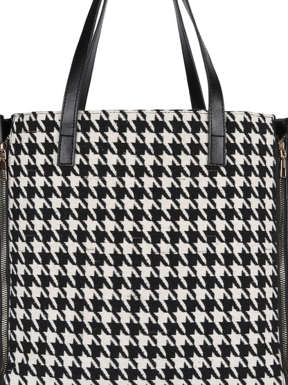MINI WESST Black And White Textured Tote Bag(MWTB086PR)