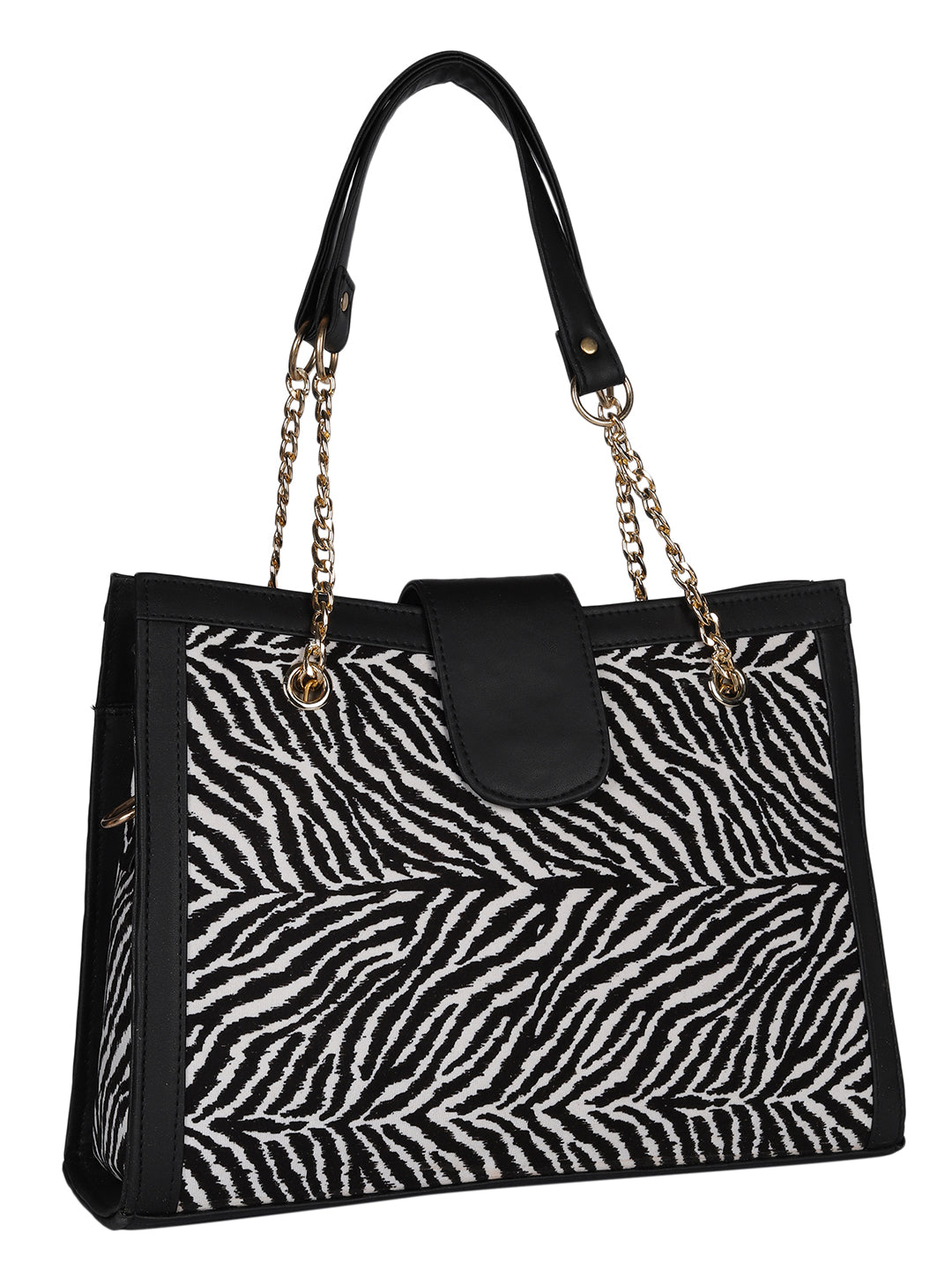 MINI WESST Black And White Textured Tote Bag(MWTB091ZEB)