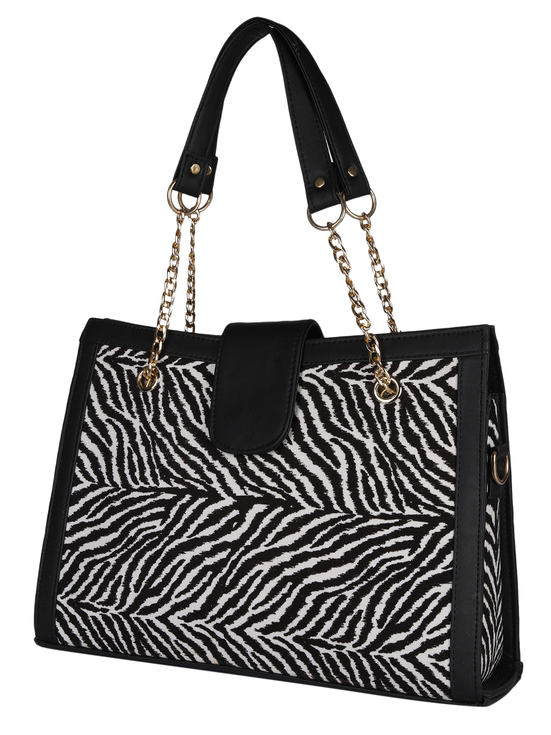 MINI WESST Black And White Textured Tote Bag(MWTB091ZEB)