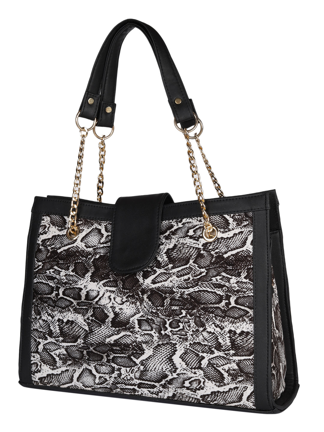 MINI WESST Black And White Textured Tote Bag(MWTB089SN)