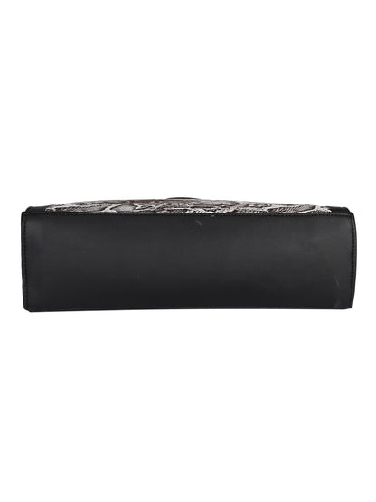MINI WESST Black And White Textured Tote Bag(MWTB089SN)