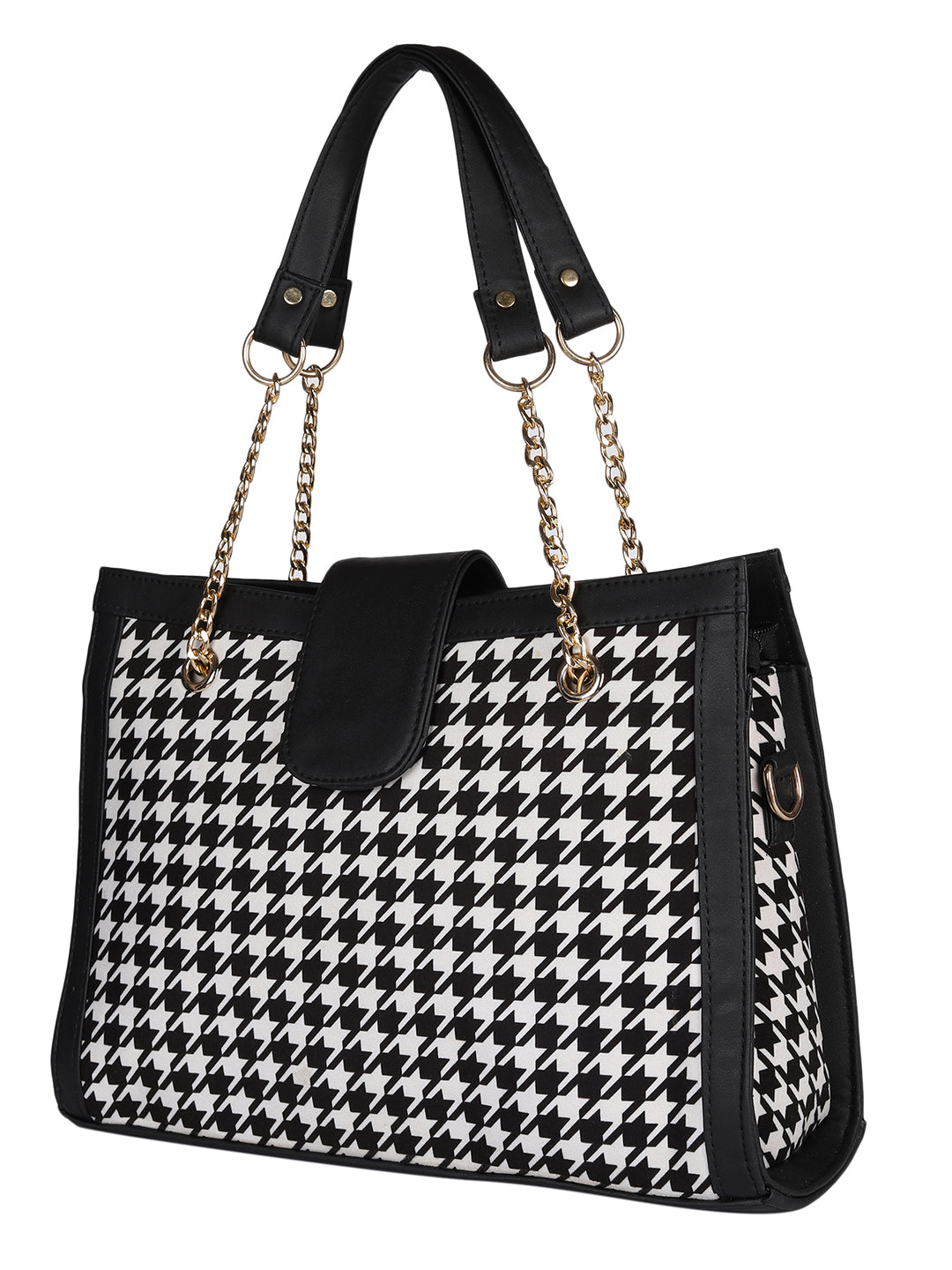 MINI WESST Black And White Textured Tote Bag(MWTB088MH)