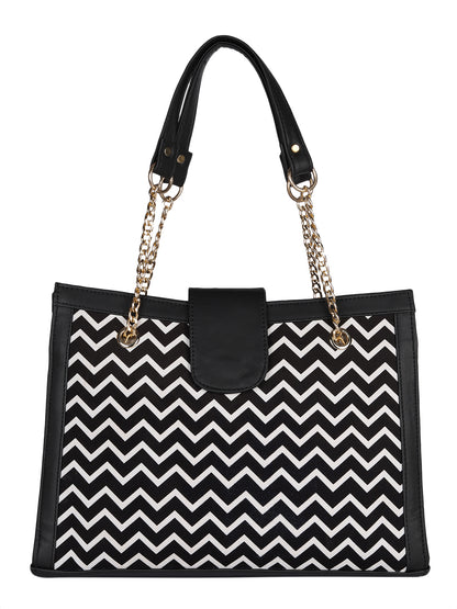 MINI WESST Black And White Textured Tote Bag(MWTB087ZIG)