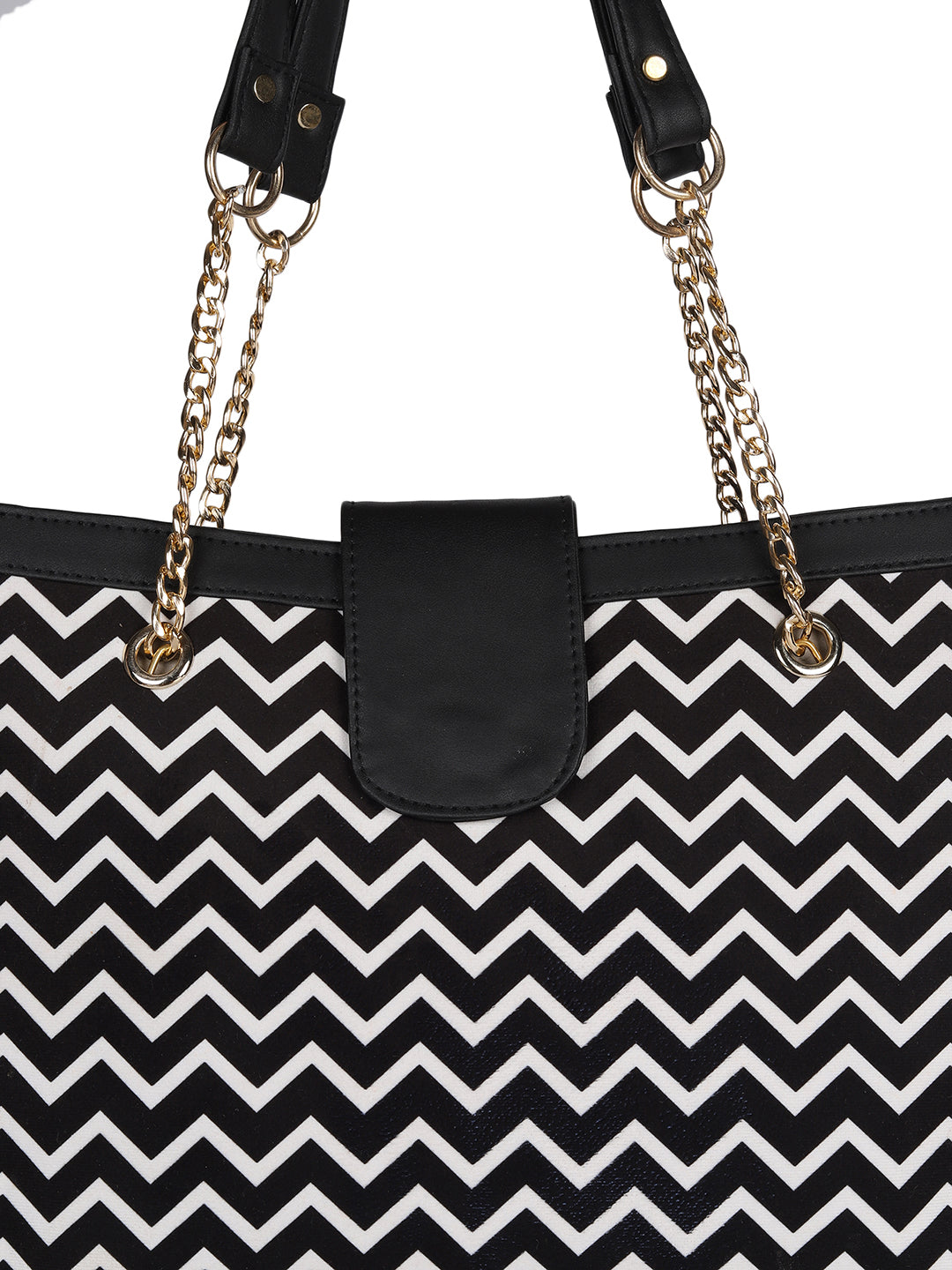MINI WESST Black And White Textured Tote Bag(MWTB087ZIG)