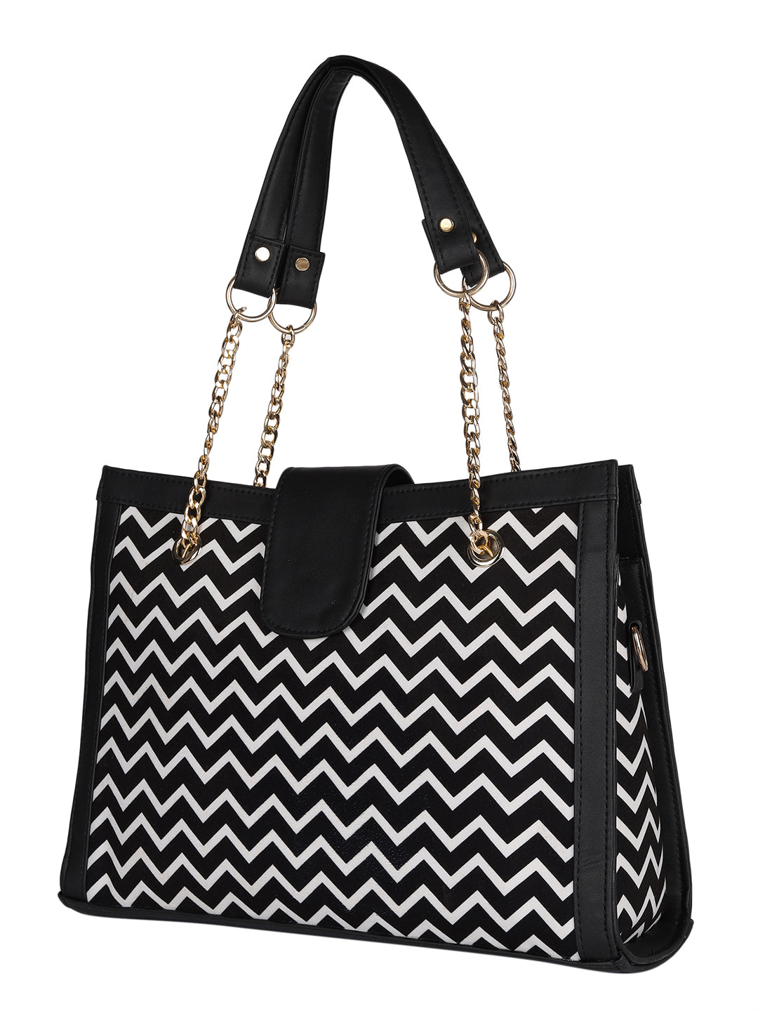 MINI WESST Black And White Textured Tote Bag(MWTB087ZIG)