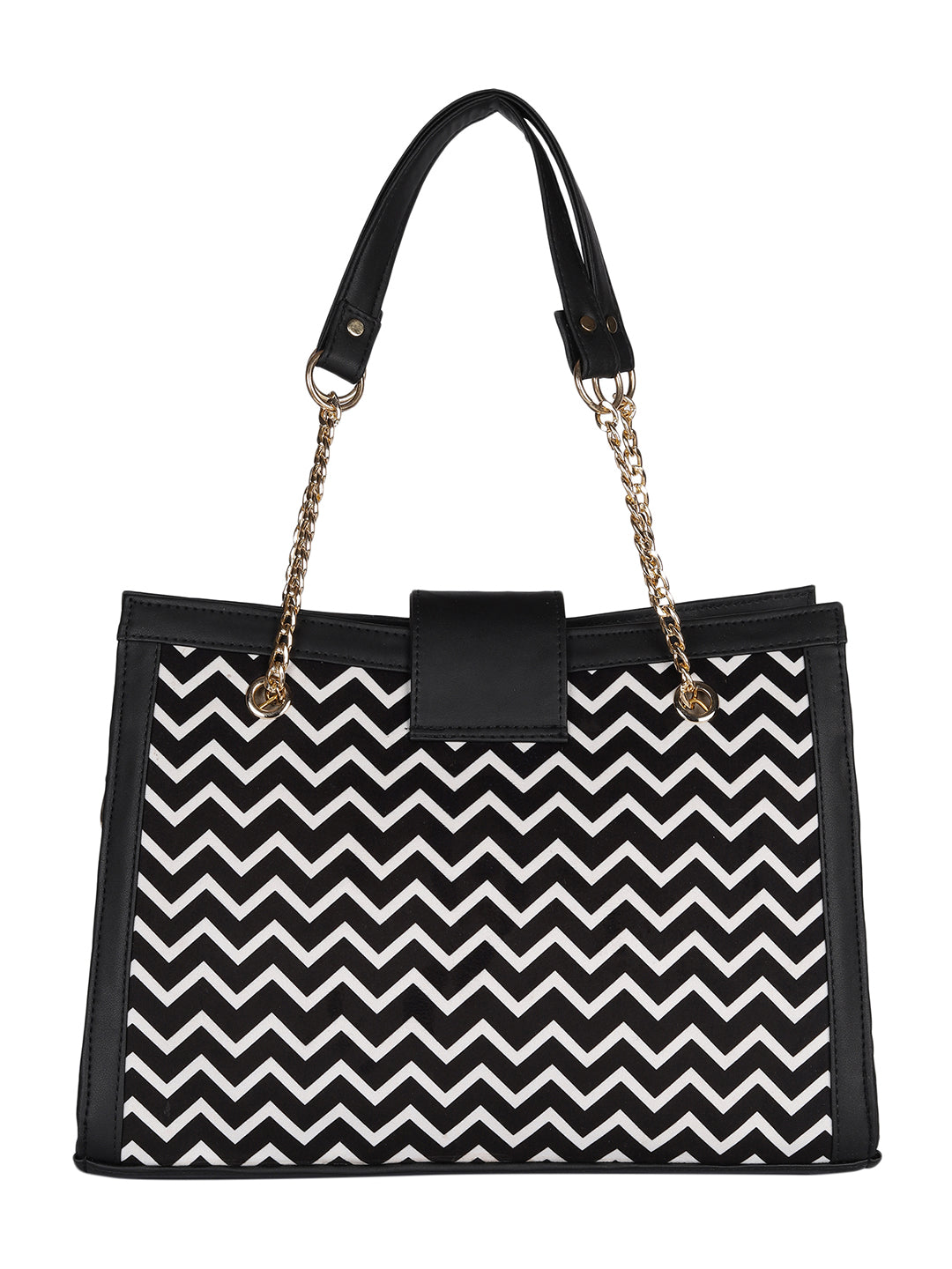 MINI WESST Black And White Textured Tote Bag(MWTB087ZIG)