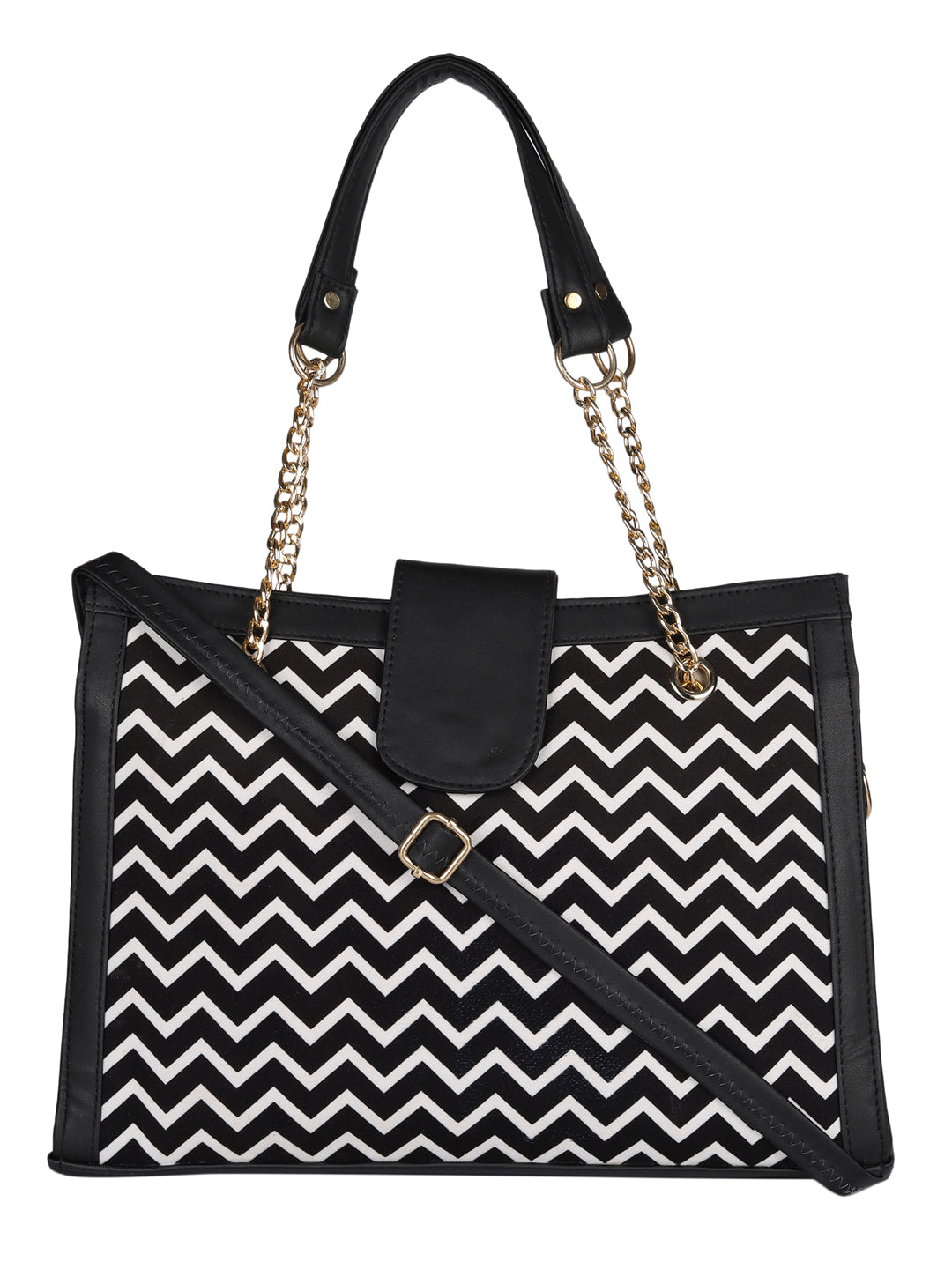 MINI WESST Black And White Textured Tote Bag(MWTB087ZIG)