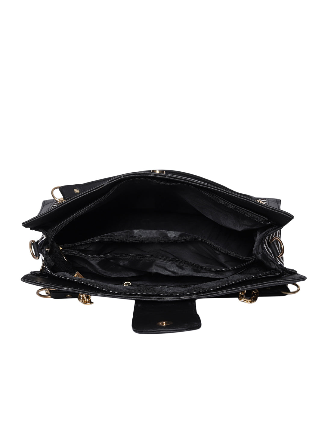 MINI WESST Black And White Textured Tote Bag(MWTB087ZIG)