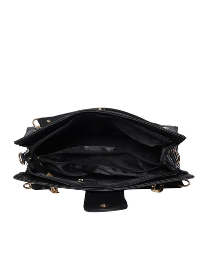 MINI WESST Black And White Textured Tote Bag(MWTB087ZIG)