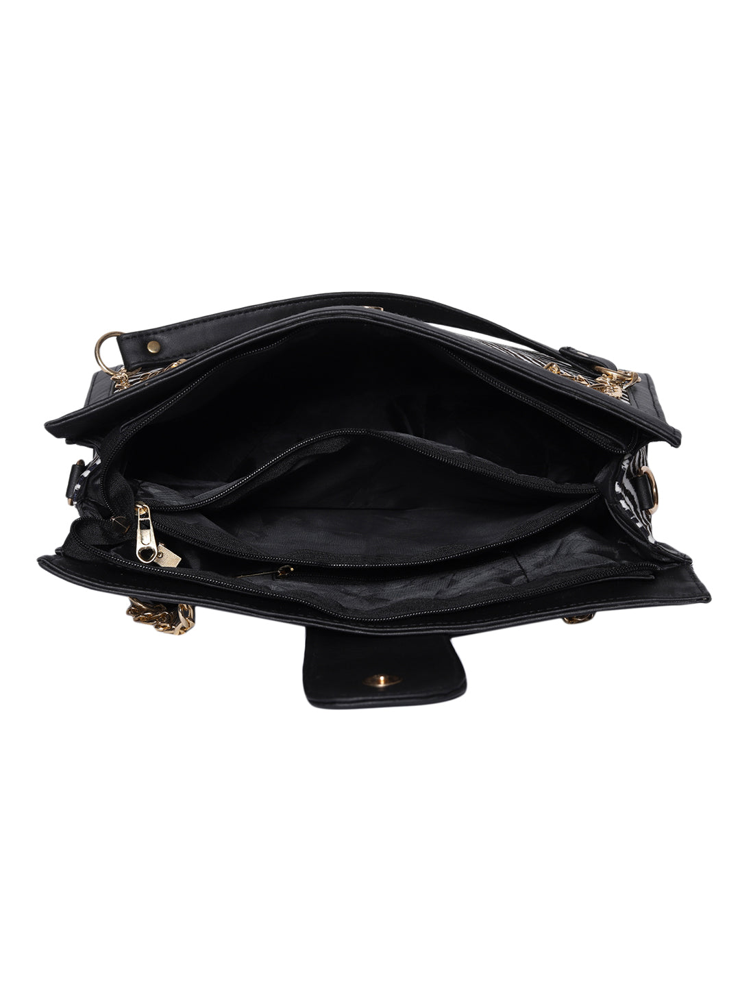 MINI WESST Black And White Textured Tote Bag(MWTB091ZEB)