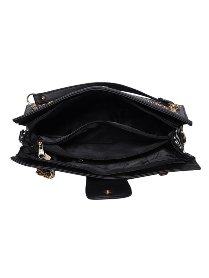 MINI WESST Black And White Textured Tote Bag(MWTB091ZEB)