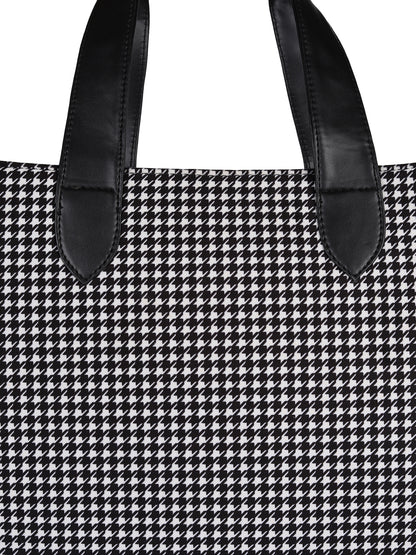 MINI WESST Black And White Textured Tote Bag(MWTB092PR)