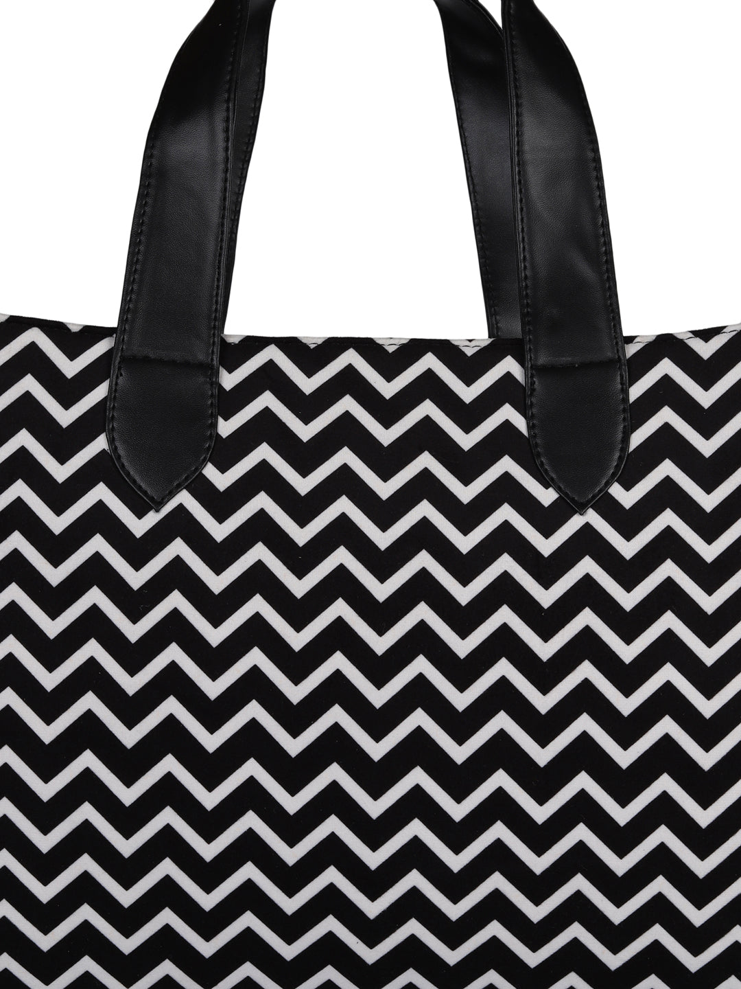 MINI WESST Black And White Textured Tote Bag(MWTB094ZIG)