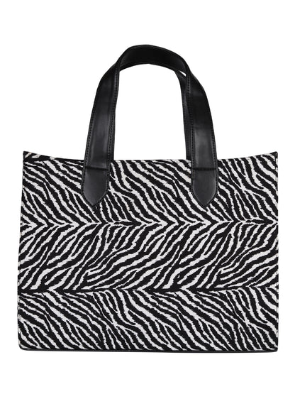 MINI WESST Black And White Textured Tote Bag(MWTB096ZEB)
