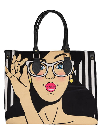 MINI WESST Black And White Graphic Tote Bag(MWTB100PR)