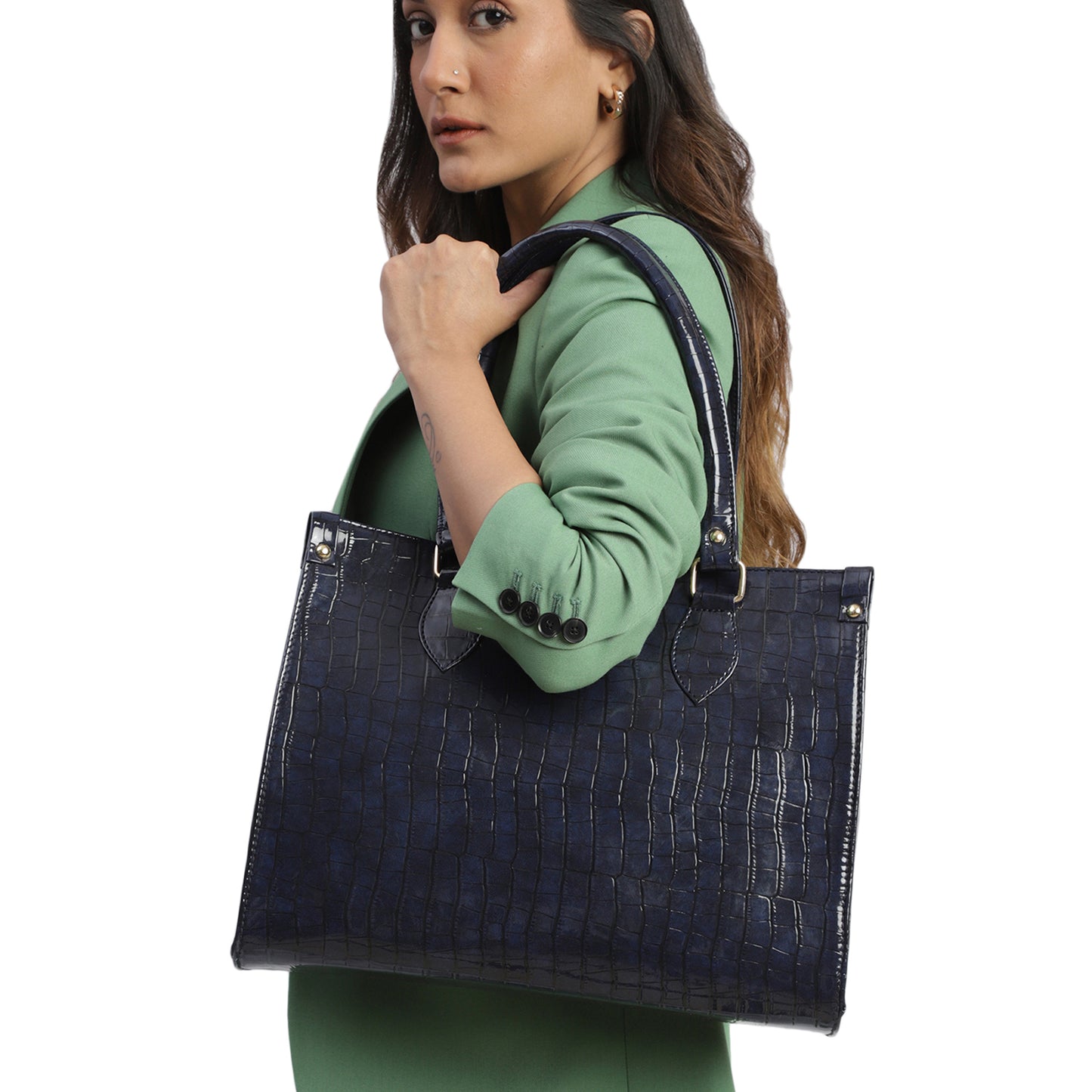 MINI WESST Women's Navy Blue Tote bags(MWTB013BB)